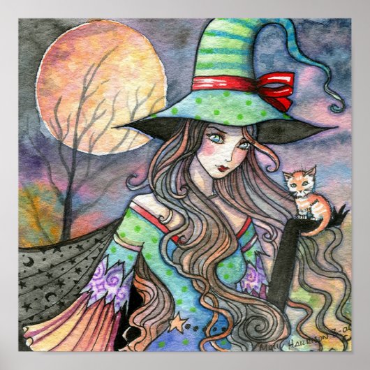 Witch Cat Halloween Poster van Molly Harrison (Voorkant)
