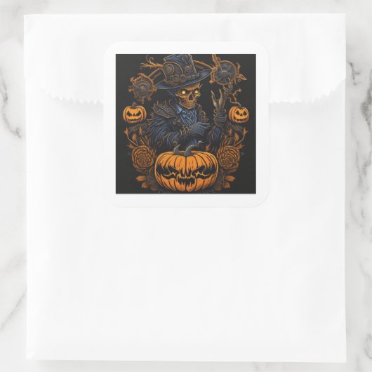 Witch Cat Halloween Sticker | Spooky Gift Label (Tas)