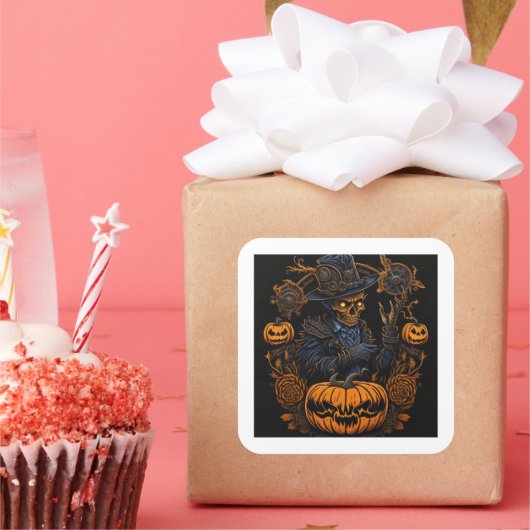 Witch Cat Halloween Sticker | Spooky Gift Label (Feest)