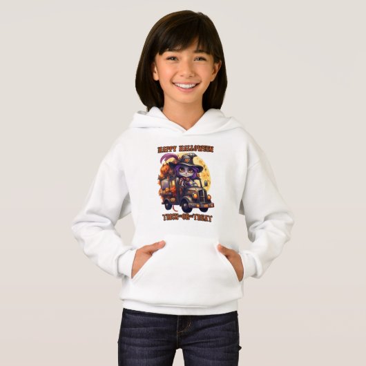 Witch Cat Halloween Trucker Kinder Spooky Feesteli (Voorkant volledig)