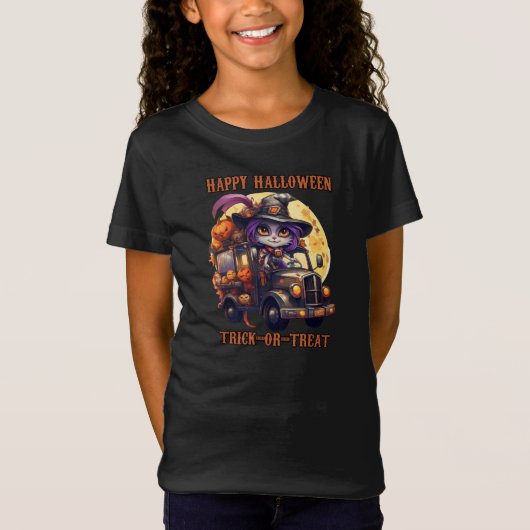Witch Cat Halloween Trucker Kinder Spooky Feesteli T-shirt (Voorkant)