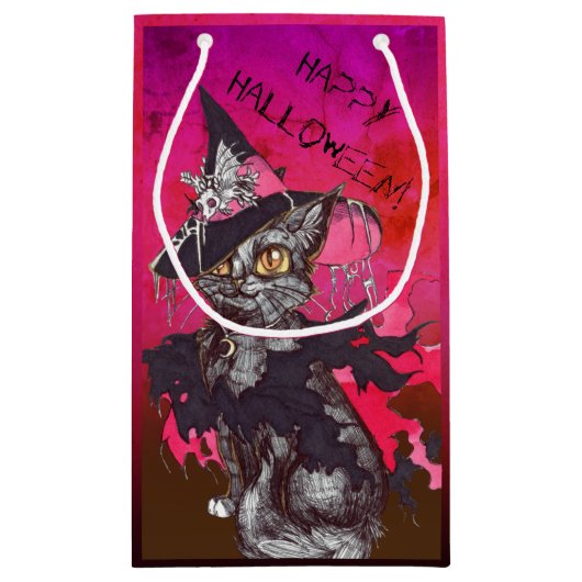 Witch Cat Happy Halloween Klein Cadeauzakje (Achterkant)