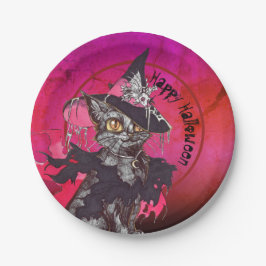 Witch Cat Happy Halloween Papieren Bordje