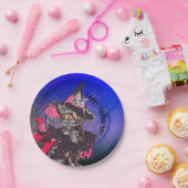 Witch Cat Happy Halloween Papieren Bordje (Feest)