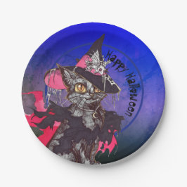 Witch Cat Happy Halloween Papieren Bordje