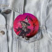 Witch Cat Happy Halloween Ronde Button 4,0 Cm (In situ)