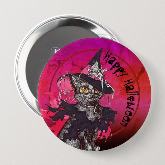 Witch Cat Happy Halloween Ronde Button 4,0 Cm (Voorkant /achterkant)