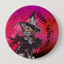 Witch Cat Happy Halloween Ronde Button 4,0 Cm