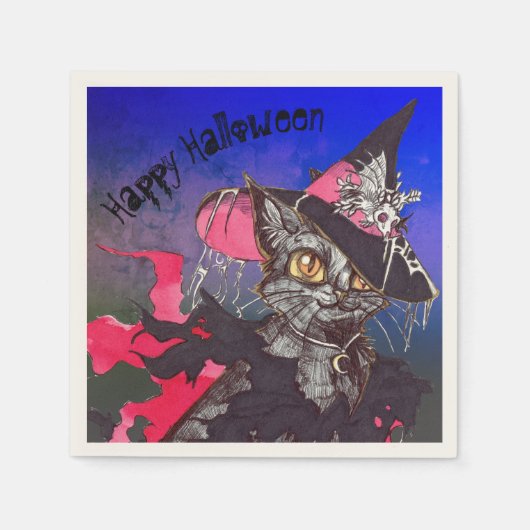 Witch Cat Happy Halloween Servet (Voorkant)