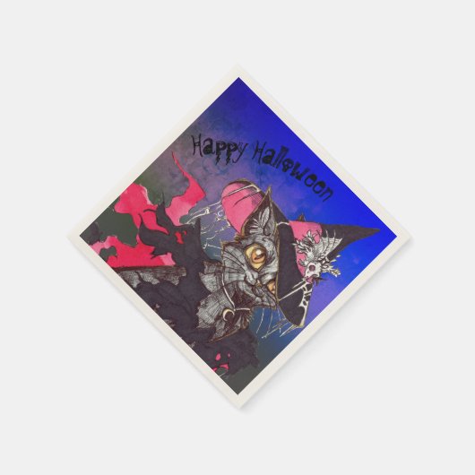 Witch Cat Happy Halloween Servet (Hoek)