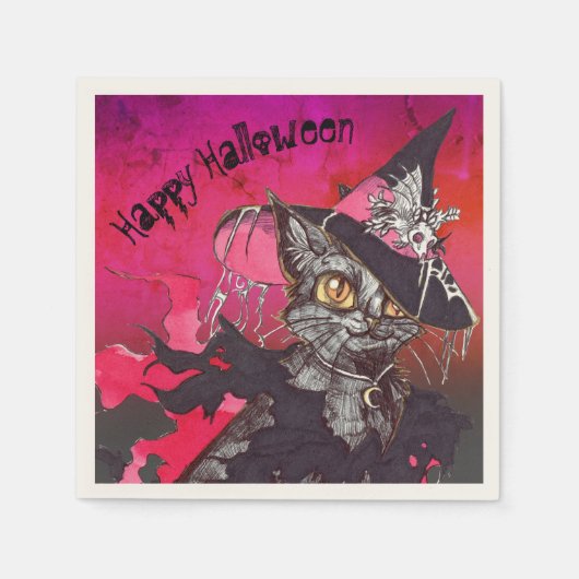 Witch Cat Happy Halloween Servet (Voorkant)