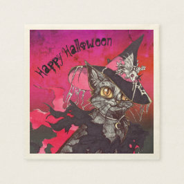Witch Cat Happy Halloween Servet