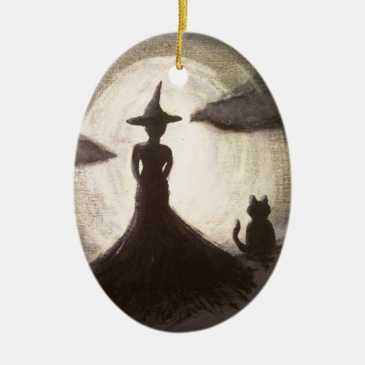 Witch & Cat in Silhouette Ornament (Voorkant)
