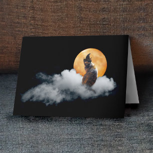 Witch Cat op Cloud Halloween Kaart