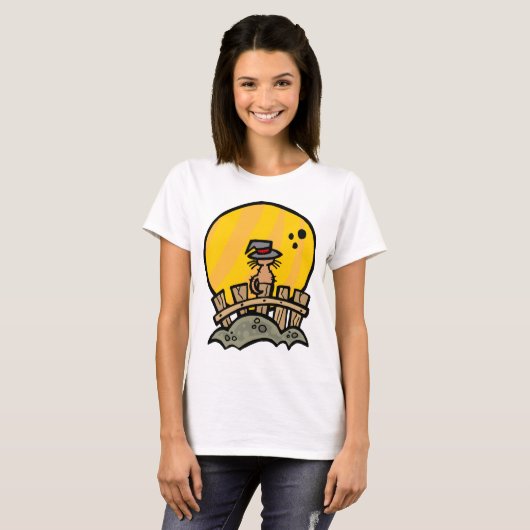 Witch Cat op Fence T-Shirt (Voorkant volledig)