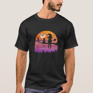 Witch & Cat Owl Moon Halloween Kinder Vrouwenkostu T-shirt