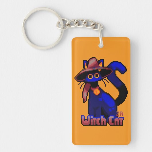 Witch Cat Pixel Art Sleutelhanger (Voorkant)