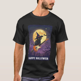 Witch Cat Playing Guitar Cat Halloween Cat Kitten T-shirt