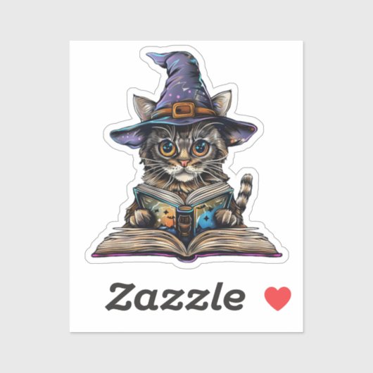 Witch Cat Reading Custom-Cut Vinyl Sticker (Vel)