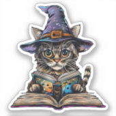 Witch Cat Reading Custom-Cut Vinyl Sticker (Voorkant)