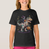 Witch Cat Riding Mummy T-Rex – Schattigee Hallowee T-shirt (Voorkant)