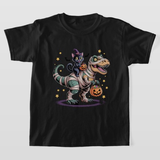 Witch Cat Riding Mummy T-Rex – Schattigee Hallowee T-shirt (Laagn)