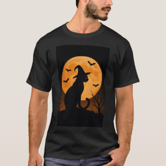 Witch Cat Silhouet met volle maan en vleermuizen T-shirt