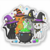 Witch Cat Squad Halloween Vinyl Sticker (Voorkant)