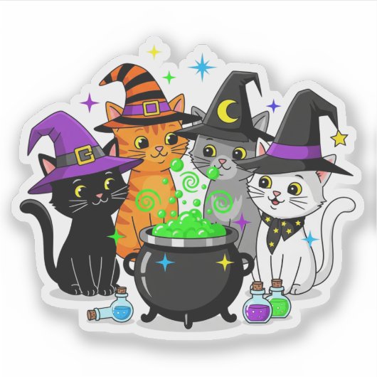 Witch Cat Squad Halloween Vinyl Sticker (Voorkant)