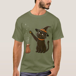 Witch Cat T-Shirt – Magische Zwarte Kat met Heks H