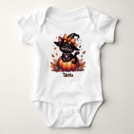 Witch Cat Voeg Baby's Naam Schattige Halloween toe Romper