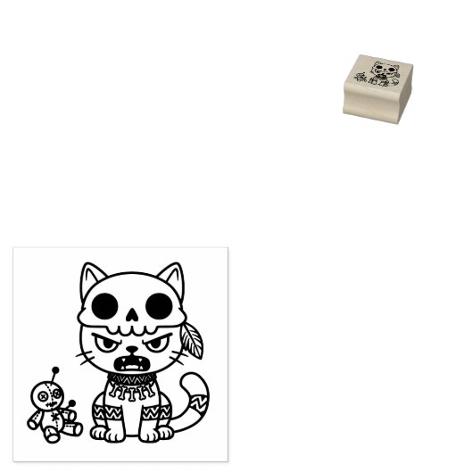 Witch Cat Voodoo Doll 1x1 Rubberstempel (Gestempeld)