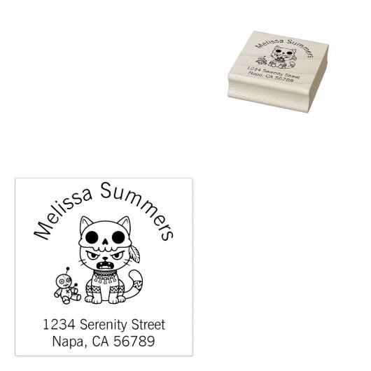 Witch Cat Voodoo Doll Arch Address Rubberstempel (Gestempeld)