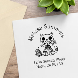 Witch Cat Voodoo Doll Arch Address Rubberstempel
