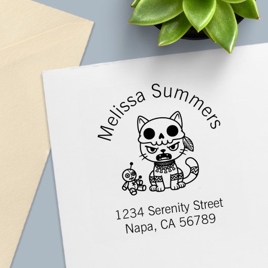 Witch Cat Voodoo Doll Arch Address Zelfinktende Stempel