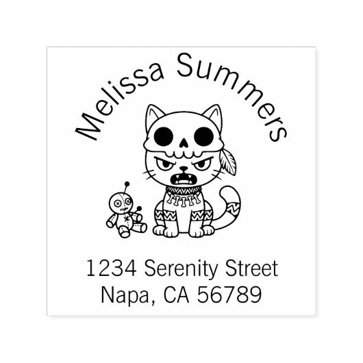 Witch Cat Voodoo Doll Arch Address Zelfinktende Stempel (Design)