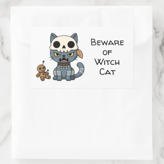 Witch Cat Voodoo Doll Custom Text Rechthoekige Sticker (Tas)