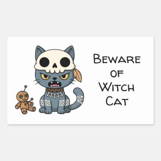 Witch Cat Voodoo Doll Custom Text Rechthoekige Sticker (Voorkant)