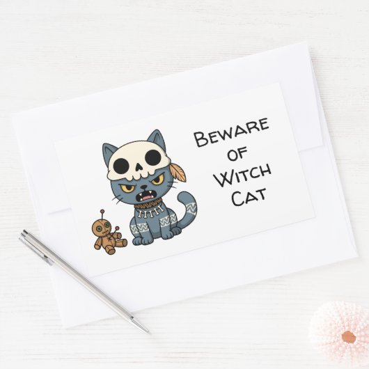 Witch Cat Voodoo Doll Custom Text Rechthoekige Sticker (Envelop)
