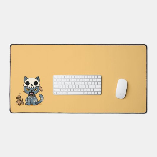 Witch Cat Voodoo Doll on Yellow Bureaumat (Keyboard & Muis)