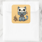 Witch Cat Voodoo Doll on Yellow Vierkante Sticker (Tas)