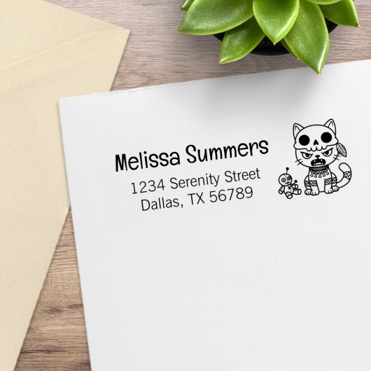 Witch Cat Voodoo Doll Return Address Rubberstempel