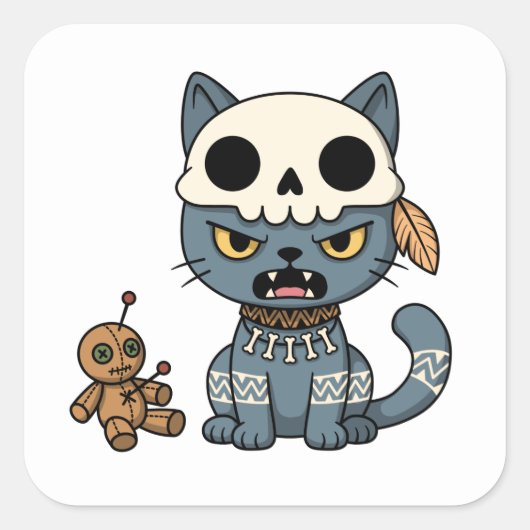 Witch Cat Voodoo Doll Vierkante Sticker (Voorkant)