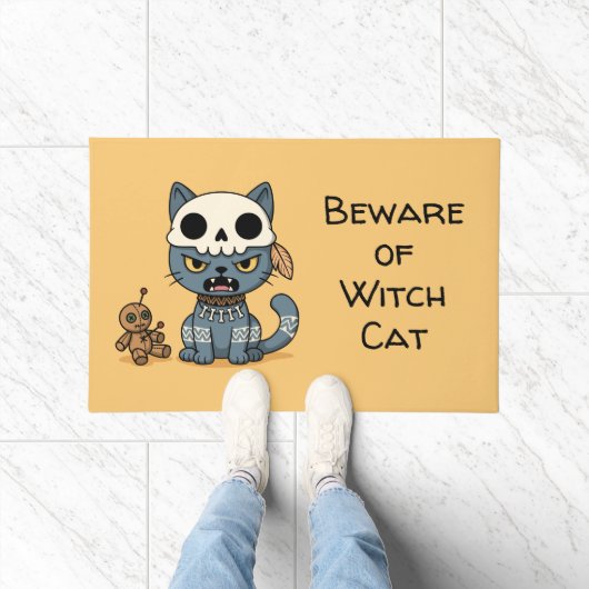 Witch Cat Voodoo Doll Yellow Custom Text Deurmat (Binnen)