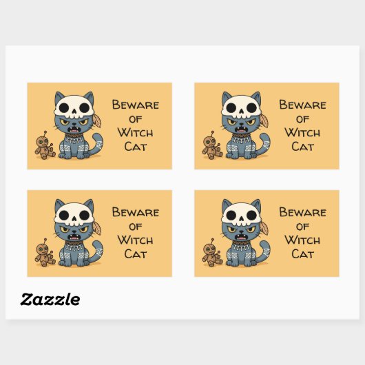 Witch Cat Voodoo Doll Yellow Custom Text Rechthoekige Sticker (Vel)