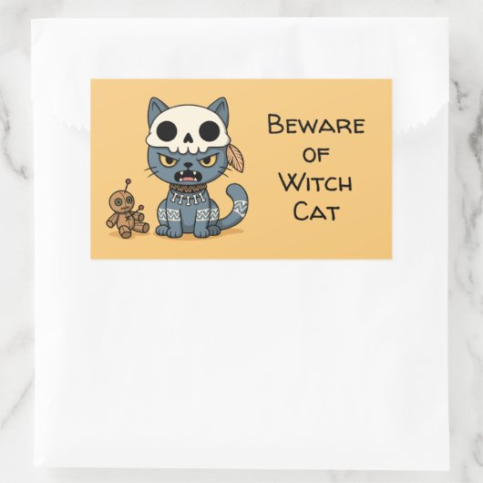 Witch Cat Voodoo Doll Yellow Custom Text Rechthoekige Sticker (Tas)