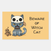 Witch Cat Voodoo Doll Yellow Custom Text Rechthoekige Sticker (Voorkant)