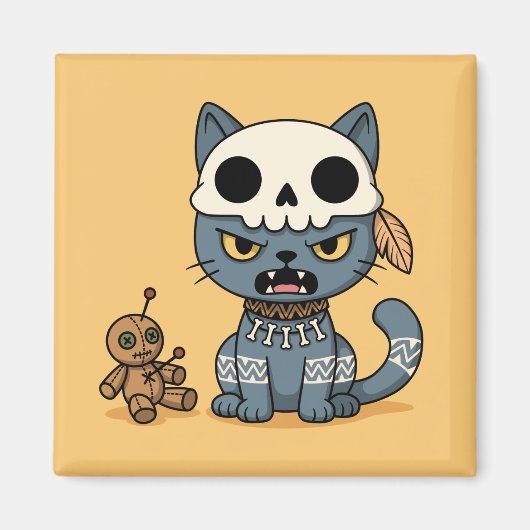 Witch Cat Voodoo Doll Yellow Magneet (Voorkant)