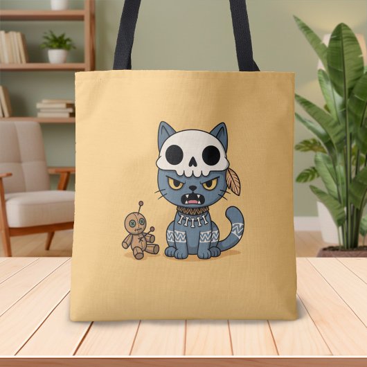 Witch Cat Voodoo Doll Yellow Tote Bag