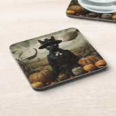 Witch Cat with Pumpkins  Bier Onderzetter (Linkerzijde)